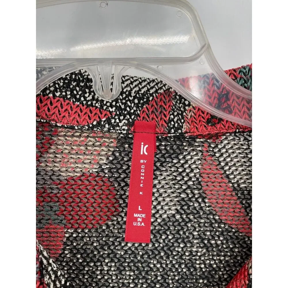 IC By Connie K Jacket Topper Red Floral Zip Front 3/4 Sleeves Size Large